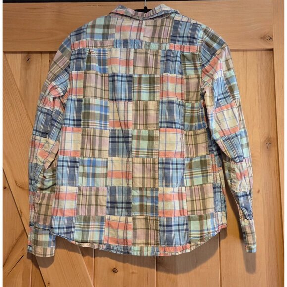 LL Bean Top Womens XS Madras Plaid Roll Tab Patchwork Button Shirt 501589 - Picture 2 of 13